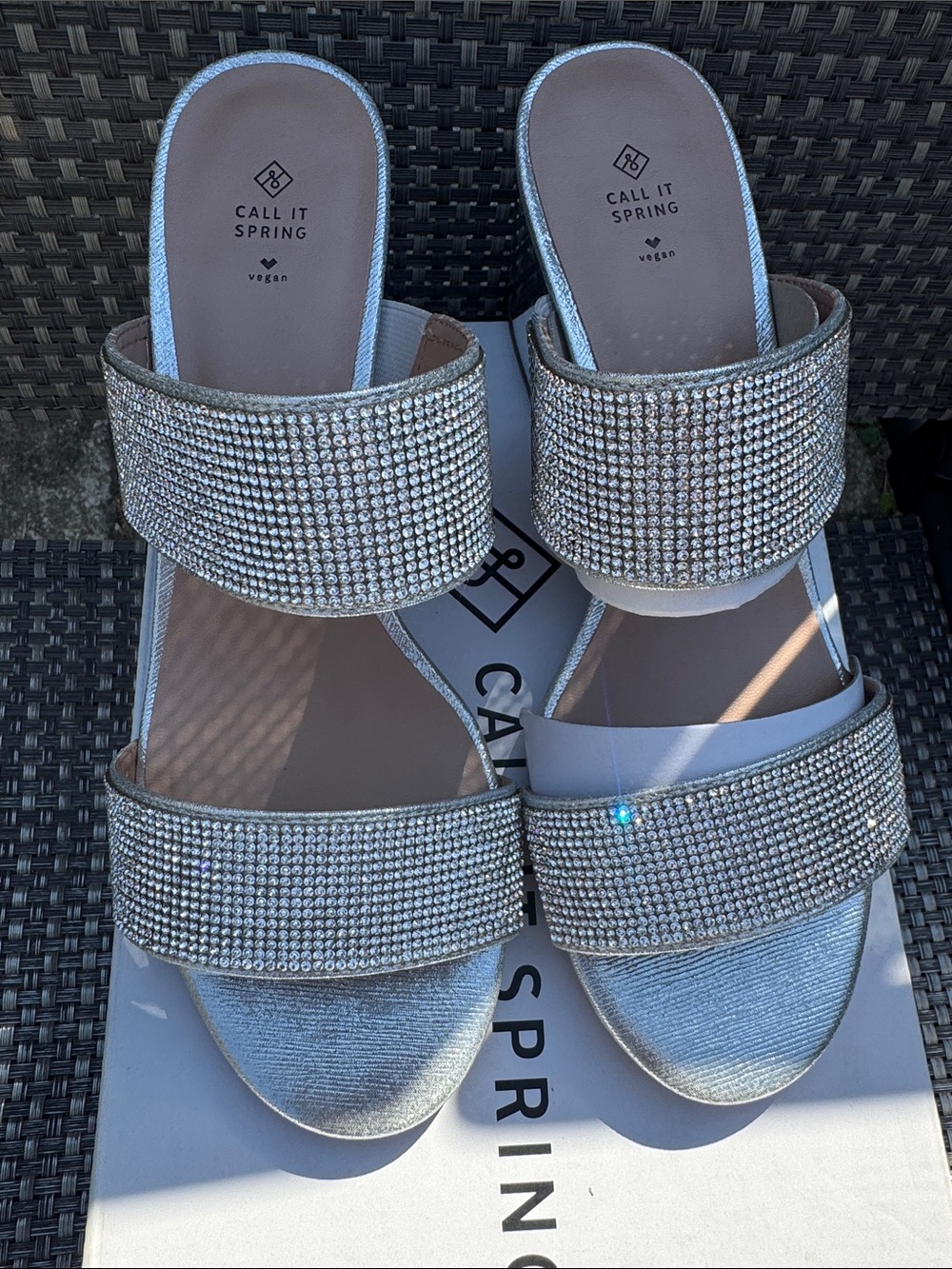 Call It Spring Verroo Silver Crystal-Embellished Slide Sandals